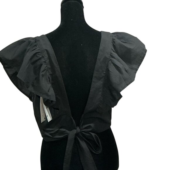 HT 360 Collective Elegant Black Ruffled Open Tie-Back Crop Top 100% Cotton, 2XL - Picture 3 of 11